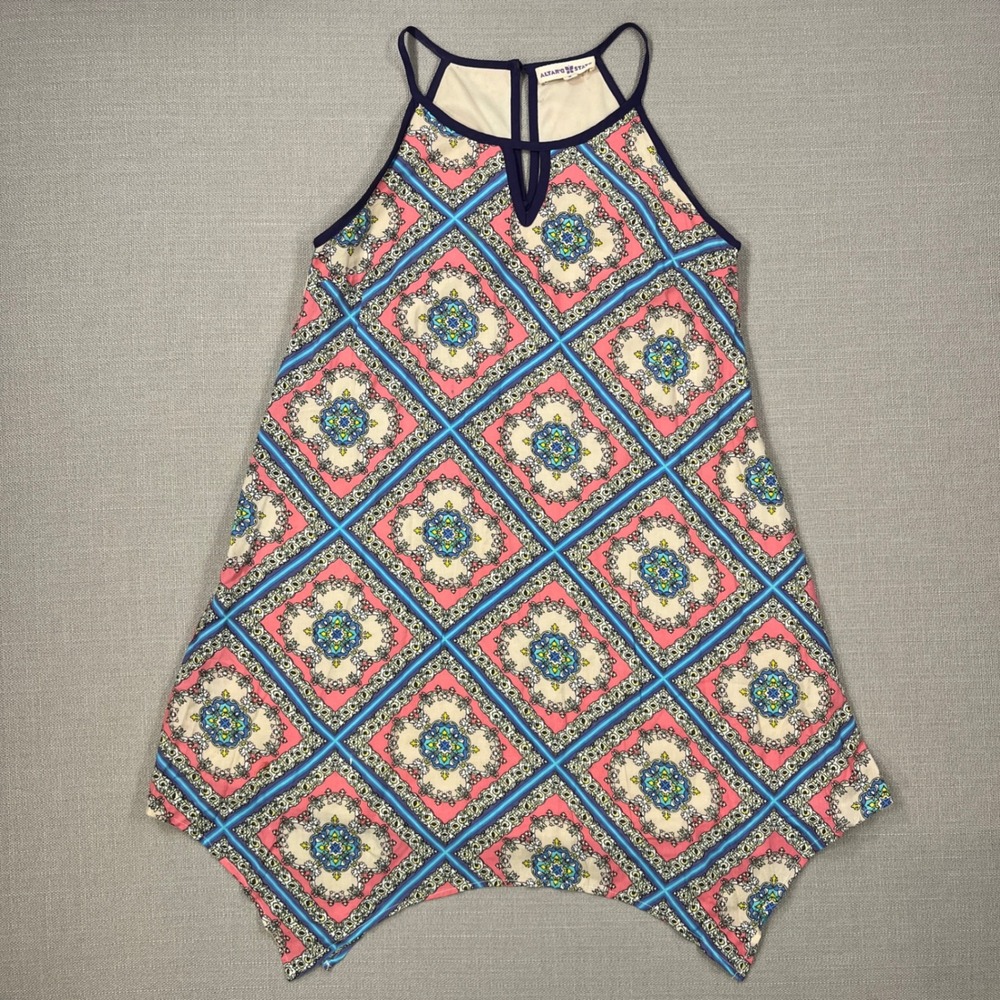 Altar'd State Pink Blue Medallion Print Halter Handkerchief Hem Mini Dress S